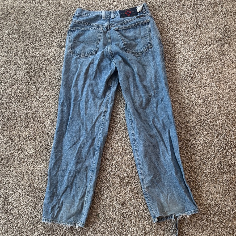 Vintage Lucky Brand Dungarees American Made Distressed Hem Jeans Size 32